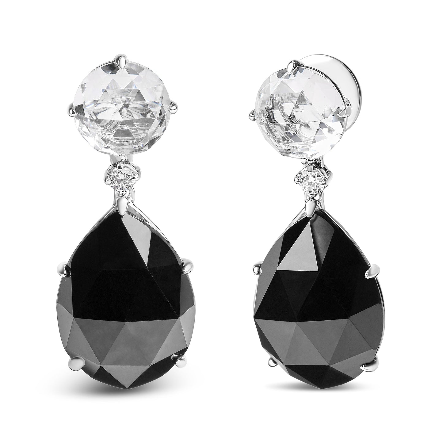 Pendientes colgantes de oro blanco de 18K con diamantes de 1/5 Cttw, topacios blancos redondos y ónix negro de talla pera de 20x15mm (color G-H, claridad SI1-SI2)