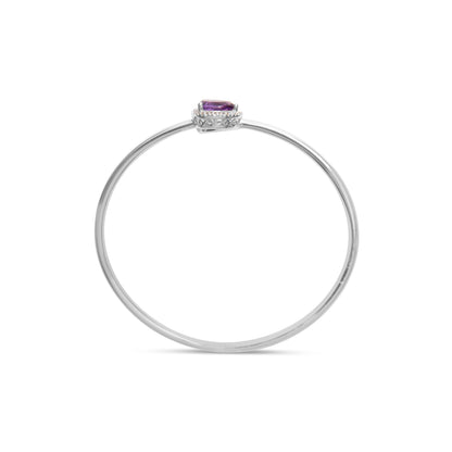 Brazalete de plata de ley .925 con forma de pera de amatista de 8 x 5.5 mm y halo de diamantes (color H-I, claridad SI1-SI2) - Se ajusta hasta 7 pulgadas