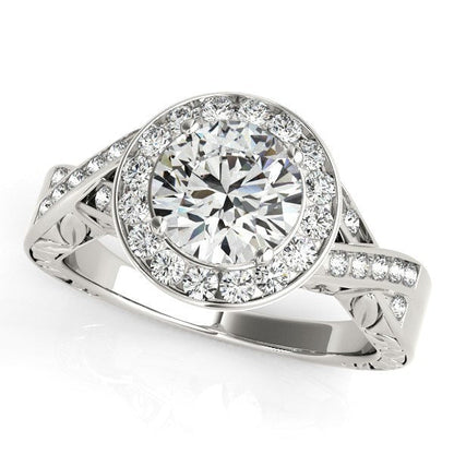 Anillo de compromiso de diamantes con halo en oro blanco de 14k (1 5/8 cttw)