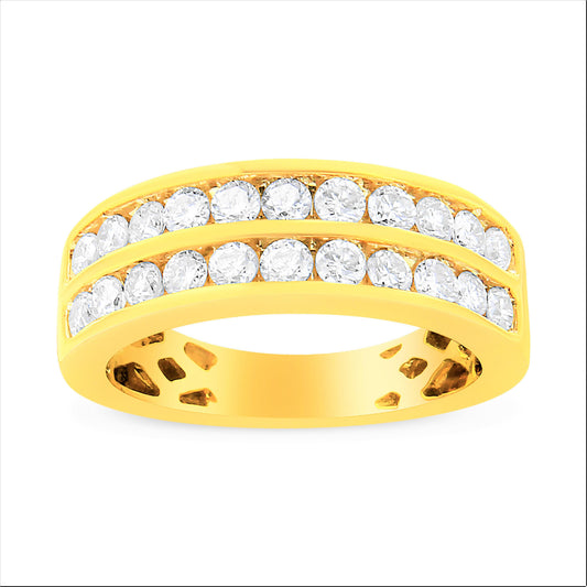Anillo de oro amarillo de 10K con dos hileras de diamantes (1 Cttw, color J-K, claridad I1-I2) - Talla 6