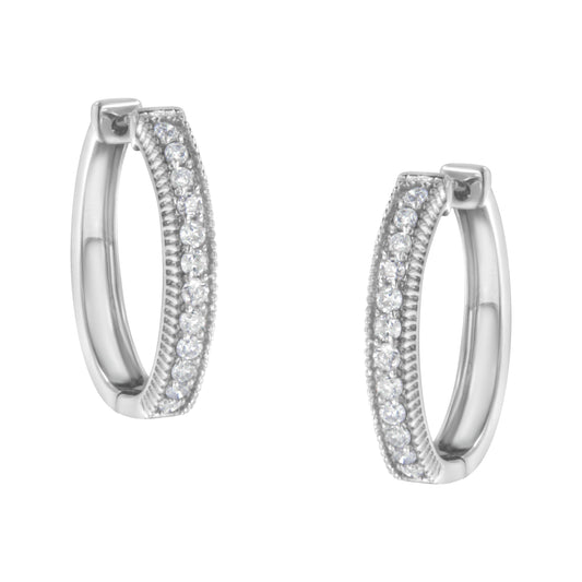 Pendientes de aro de oro blanco de 10 kt con diamantes (1,00 qt total, color H-I, claridad I1-I2)