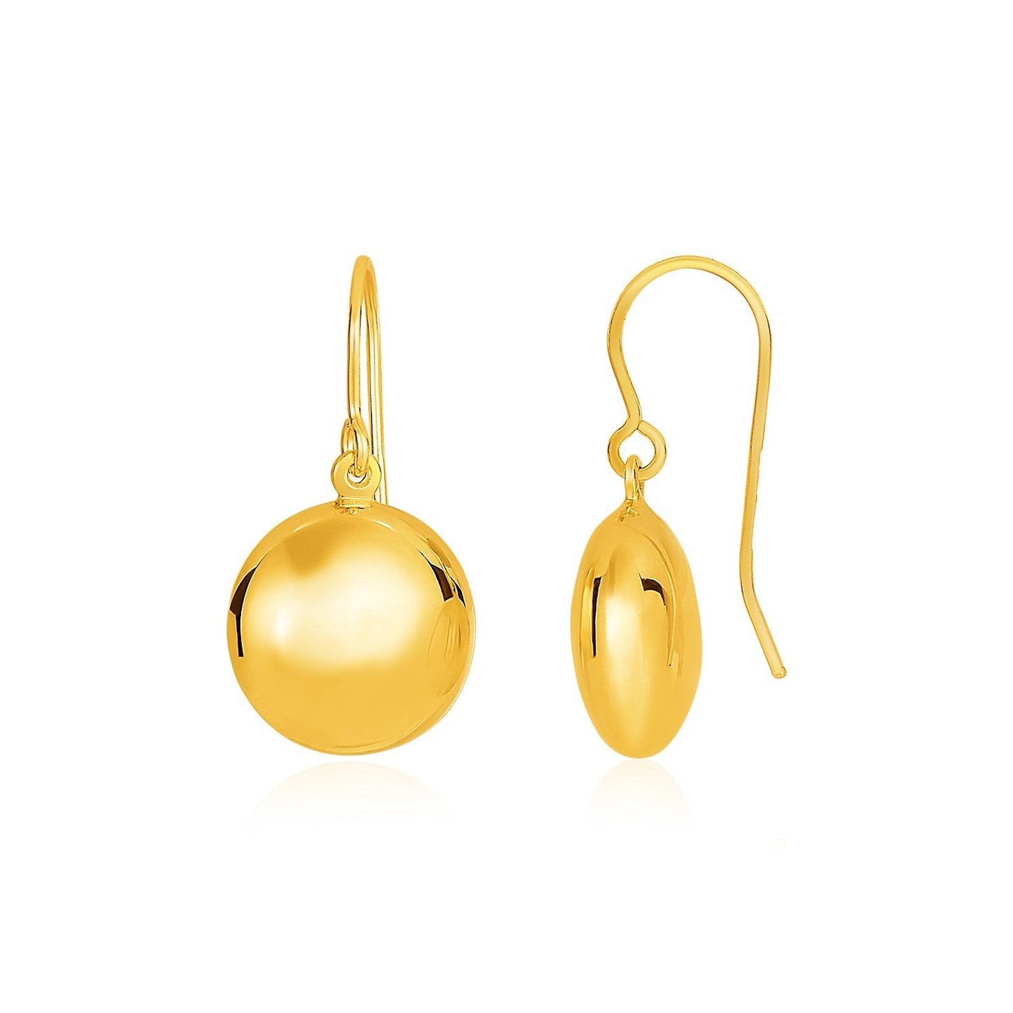 Pendientes colgantes de círculo inflado de oro amarillo de 14k