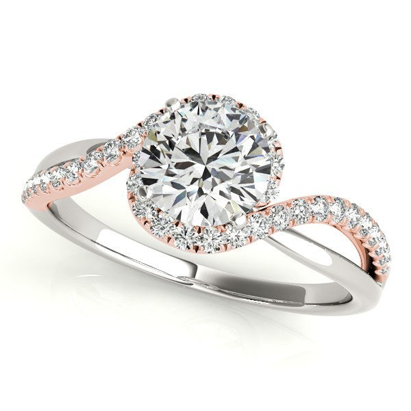 Anillo de compromiso de oro blanco y rosa de 14k con banda bypass y diamantes (1 1/8 quilates en total)