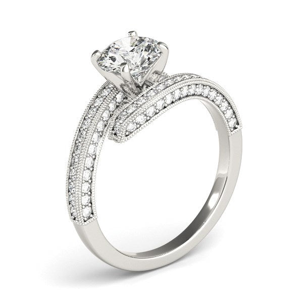 Anillo de compromiso de oro blanco de 14k con diamante redondo estilo "bypass" (1 1/2 ct. p.t.)