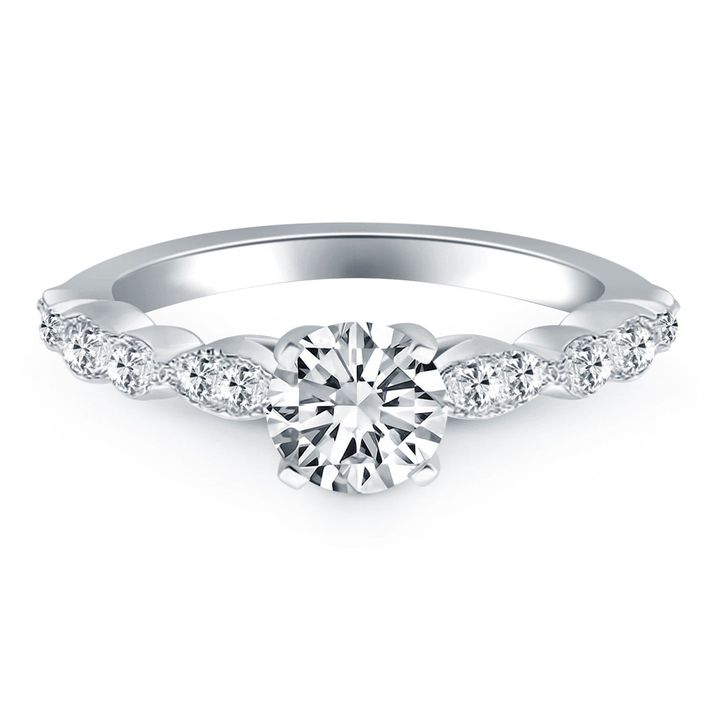 Anillo de compromiso de oro blanco de 14 quilates con diamantes de talla especial