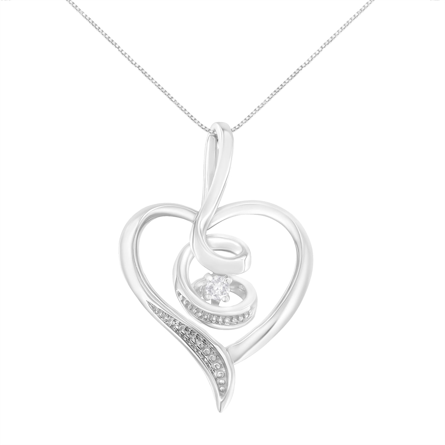 Collar con colgante de corazón abierto con diseño de remolino de diamante redondo de oro blanco de 10 quilates y 0,03 quilates de Espira (color I-J, claridad I2-I3), 45,72 cm