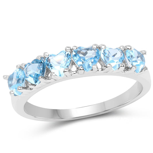 Anillo de plata de ley .925 con topacio azul suizo auténtico de 1.68 quilates