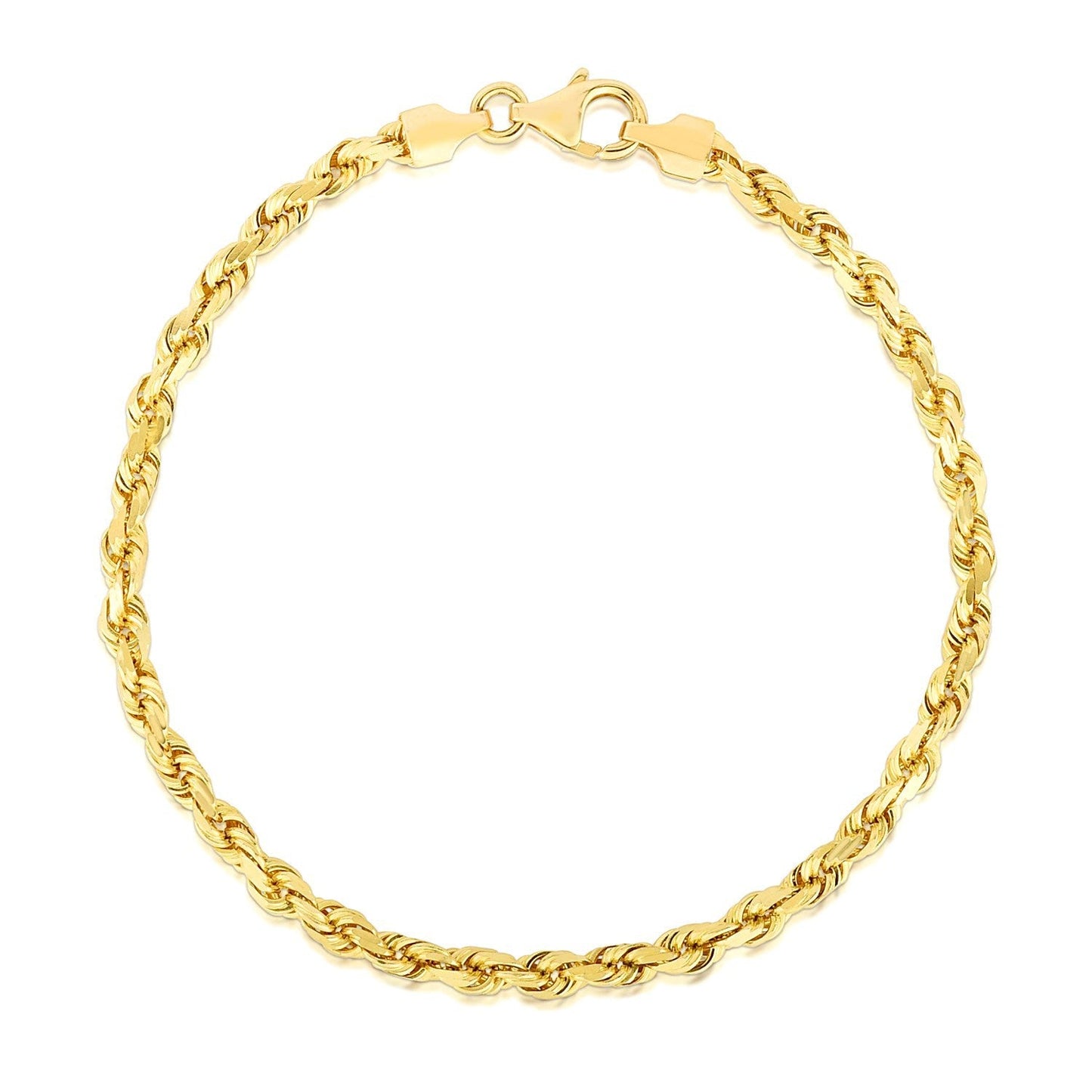 Pulsera de oro amarillo macizo de 14 quilates de 4.0 mm con diseño de cuerda facetada