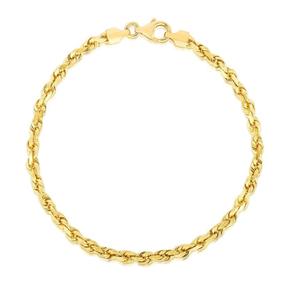 Pulsera de oro amarillo macizo de 14 quilates de 4.0 mm con diseño de cuerda facetada