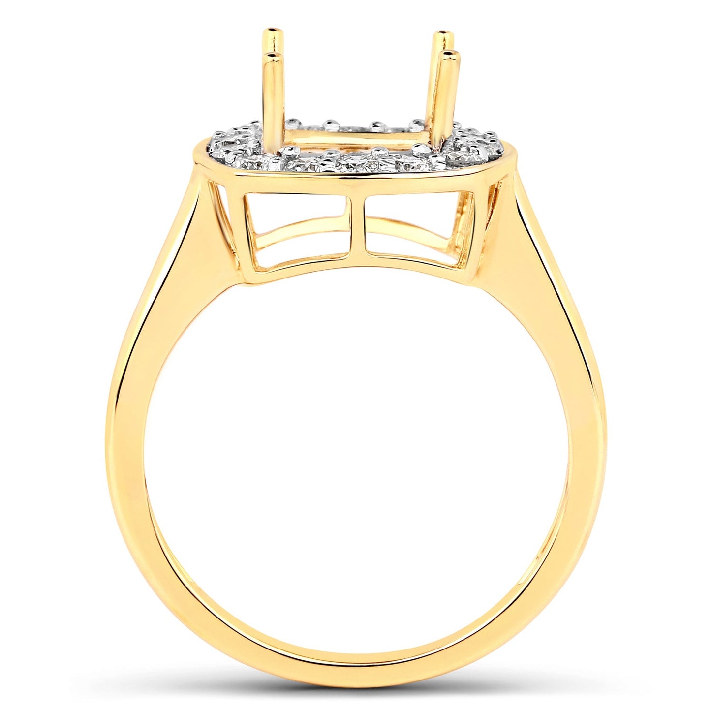 Anillo semimontado de oro amarillo de 14K con diamante blanco genuino de 0.48 quilates - para gema talla cojín de 8x8mm