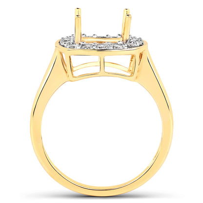 Anillo semimontado de oro amarillo de 14K con diamante blanco genuino de 0.48 quilates - para gema talla cojín de 8x8mm
