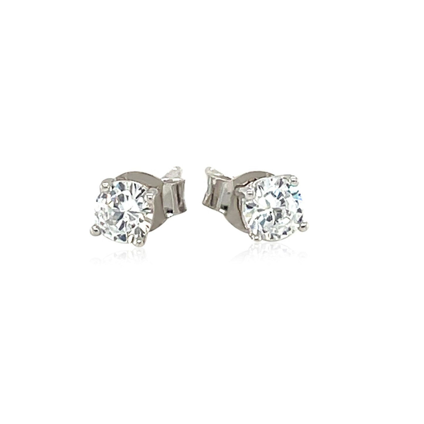 Pendientes de plata de ley con circonita cúbica blanca facetada de 4 mm
