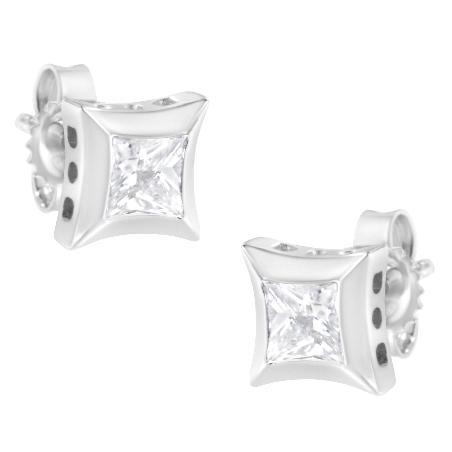 Pendientes de tuerca de oro blanco de 10K con diamantes de talla princesa de 1/2 quilate engarzados invisibles (color H-I, claridad SI2-I1)