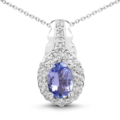 Juego de joyas de 3 piezas de plata esterlina .925 con tanzanita genuina de 2.46 quilates y topacio blanco (anillo, pendientes y colgante con cadena)