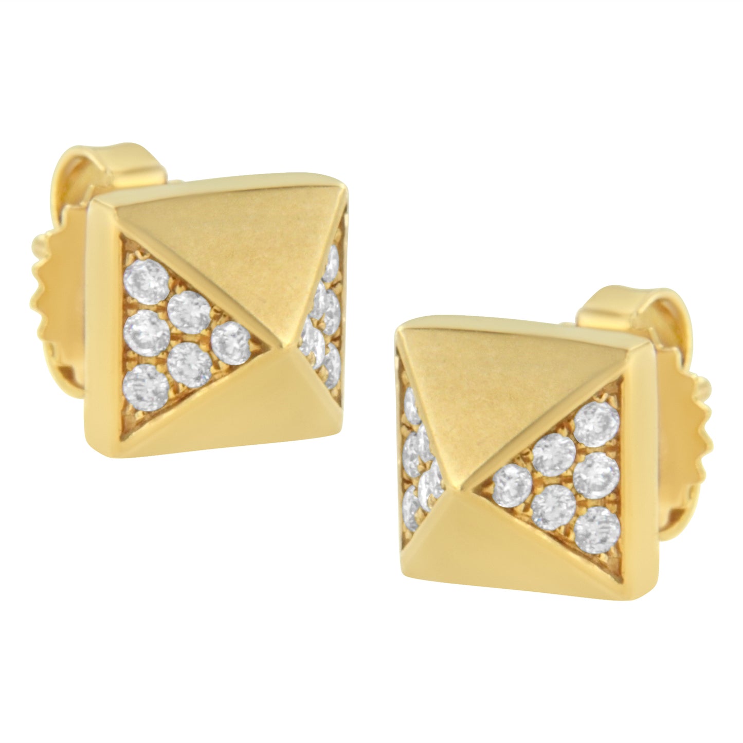 Pendientes de pirámide de oro amarillo de 14 quilates con diamantes de 1/4 Cttw (color G-H, claridad SI1-SI2)