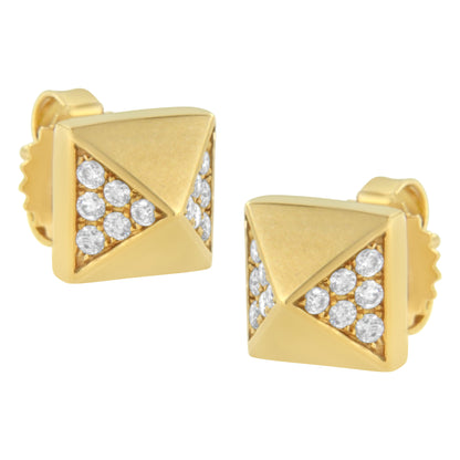 Pendientes de pirámide de oro amarillo de 14 quilates con diamantes de 1/4 Cttw (color G-H, claridad SI1-SI2)