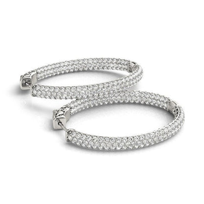 Pendientes de aro de tres hileras con diamantes de oro blanco de 14k de doble cara (2 ct. T.)