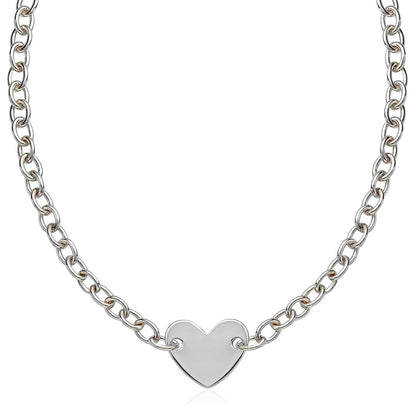 Pulsera de cadena de plata de ley rodiada con motivo de corazón plano