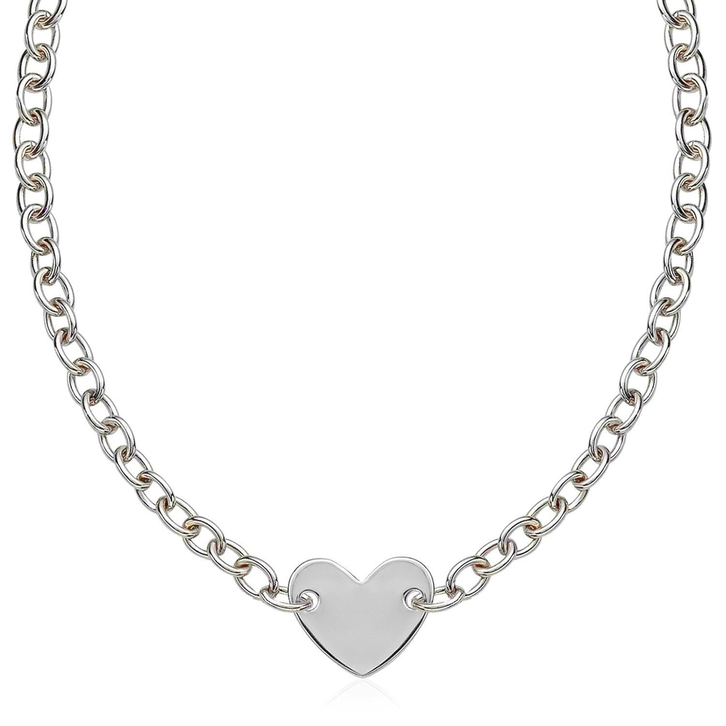 Pulsera de cadena de plata de ley rodiada con motivo de corazón plano
