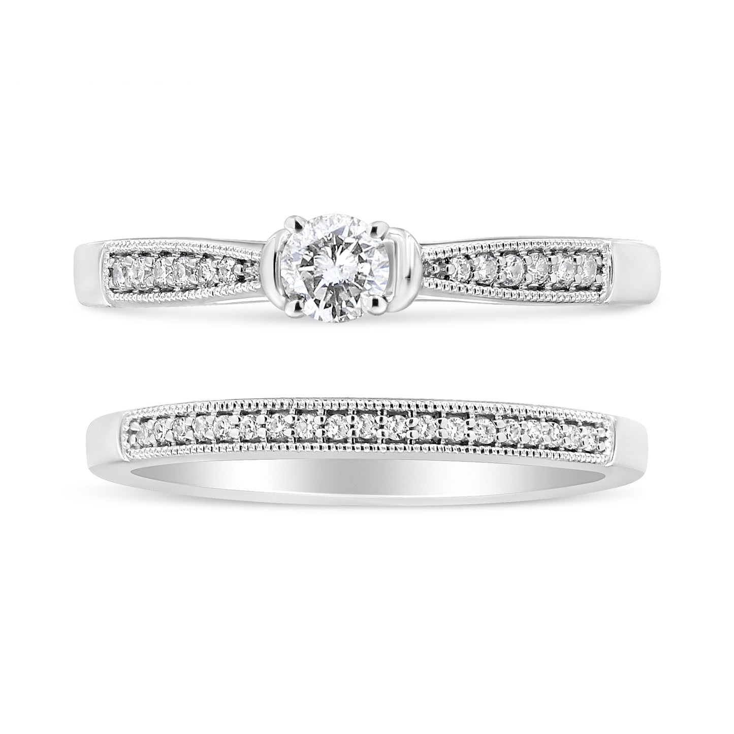 Anillo de compromiso clásico de plata de ley .925 con diamante de 1/3 quilate total con filigrana (color I-J, claridad I3) - Talla 7