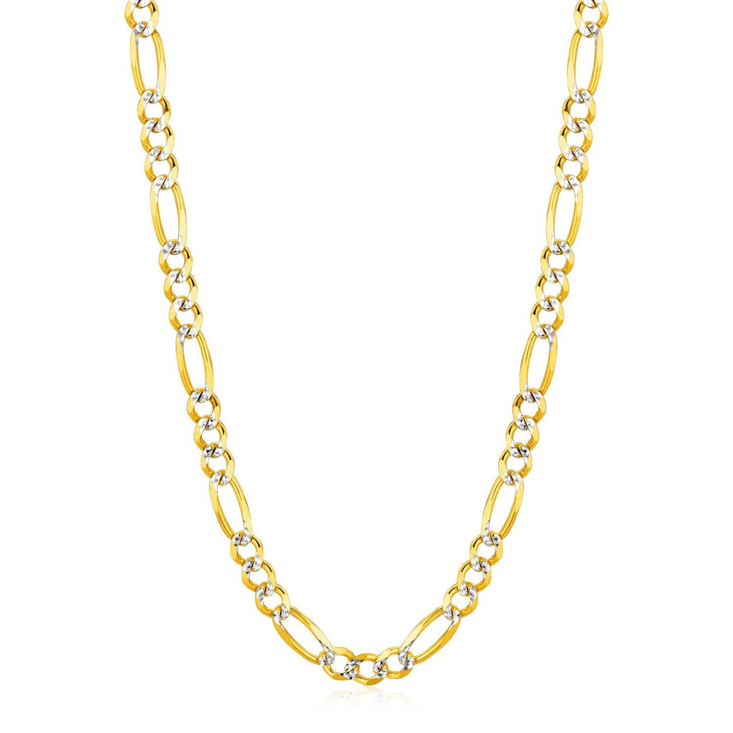 Cadena Eslabón Figaro Maciza Pavé de Oro Amarillo de 14K y 6.0mm