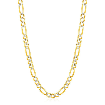 Cadena Eslabón Figaro Maciza Pavé de Oro Amarillo de 14K y 6.0mm