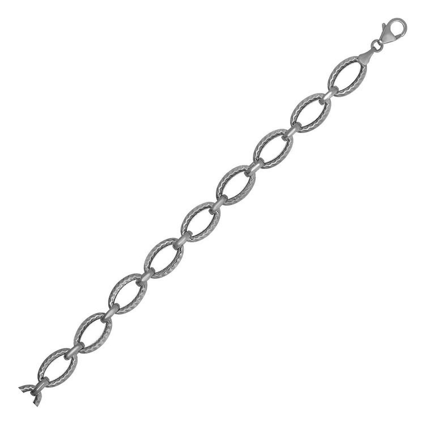 Pulsera de eslabones ovalados texturizados de oro blanco de 14k