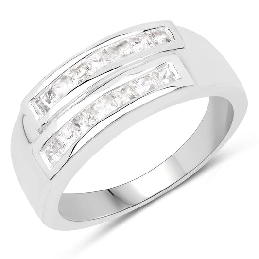 Anillo de plata de ley .925 con zafiro blanco genuino de 0,70 quilates