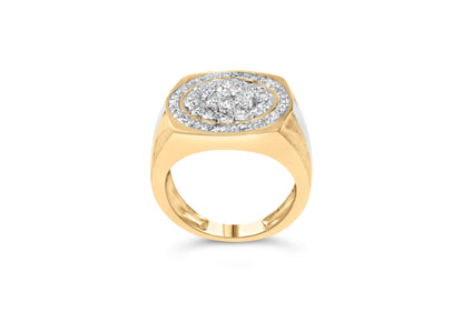 Anillo para hombre de oro amarillo de 10 quilates con diamantes de 1 1/2 quilates en racimo y halo (color K-L, claridad I1-I2) - Talla 10