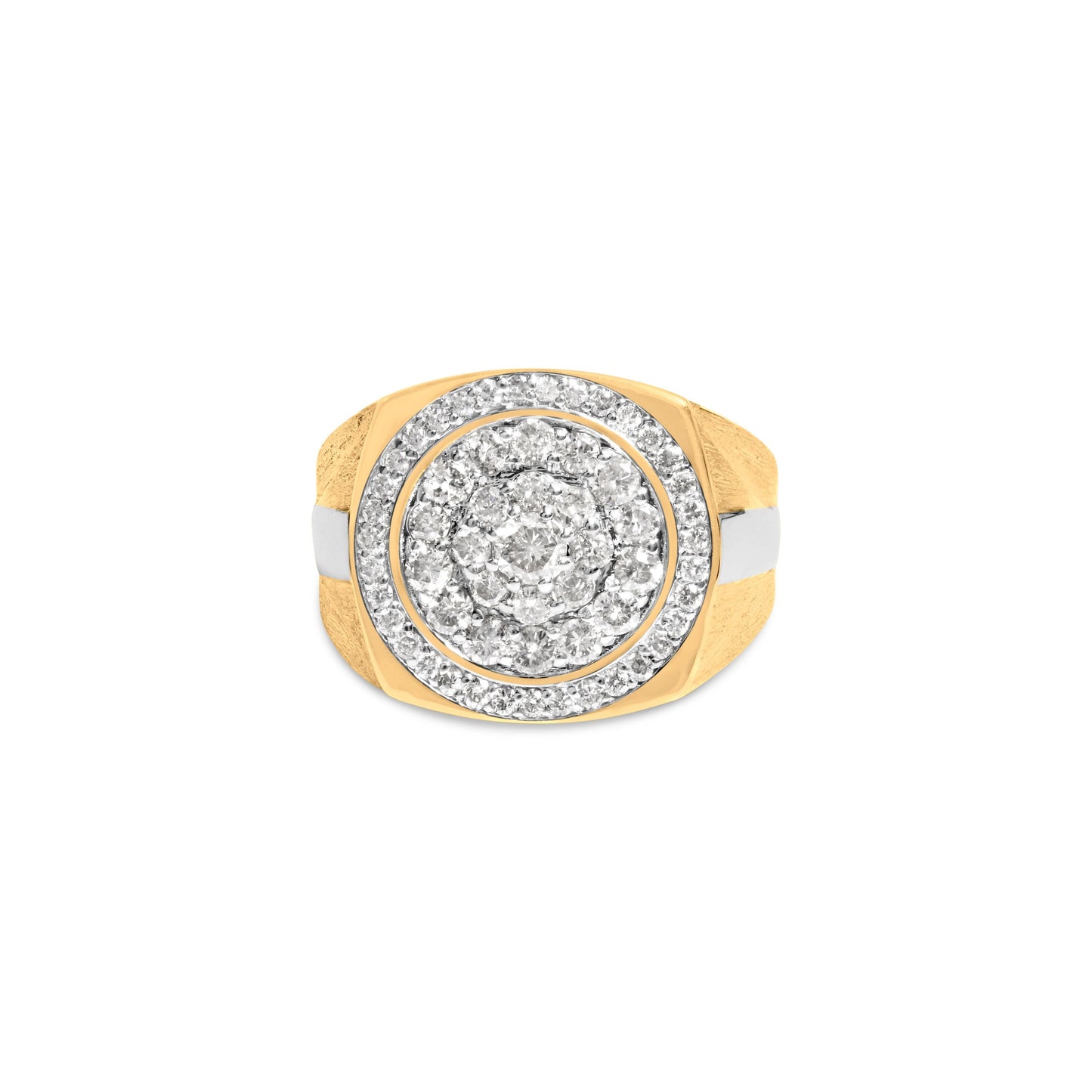 Anillo para hombre de oro amarillo de 10 quilates con diamantes de 1 1/2 quilates en racimo y halo (color K-L, claridad I1-I2) - Talla 10