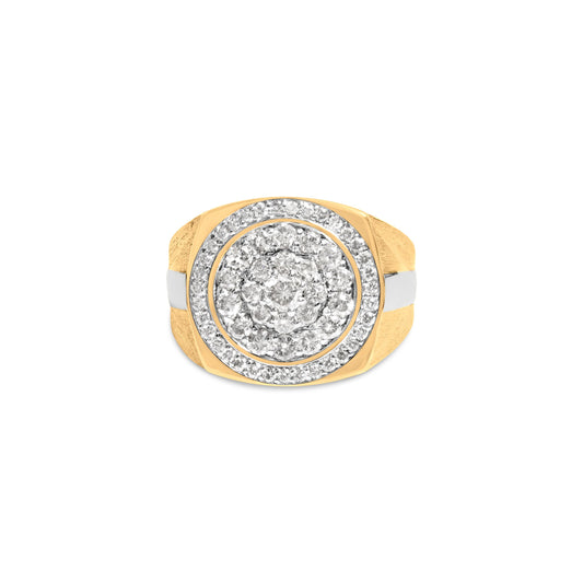 Anillo para hombre de oro amarillo de 10 quilates con diamantes de 1 1/2 quilates en racimo y halo (color K-L, claridad I1-I2) - Talla 10