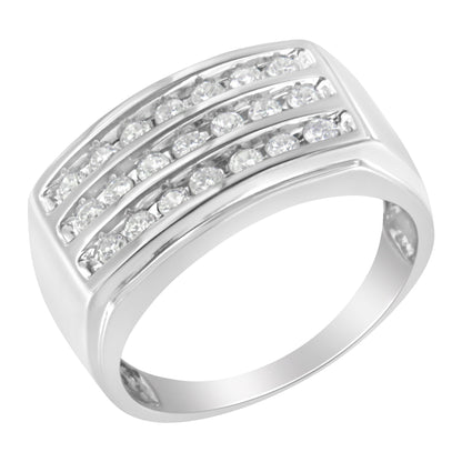 Anillo de banda de oro blanco de 14 quilates con diamantes engastados (1 ct. peso total, color H-I, claridad SI2-I1)