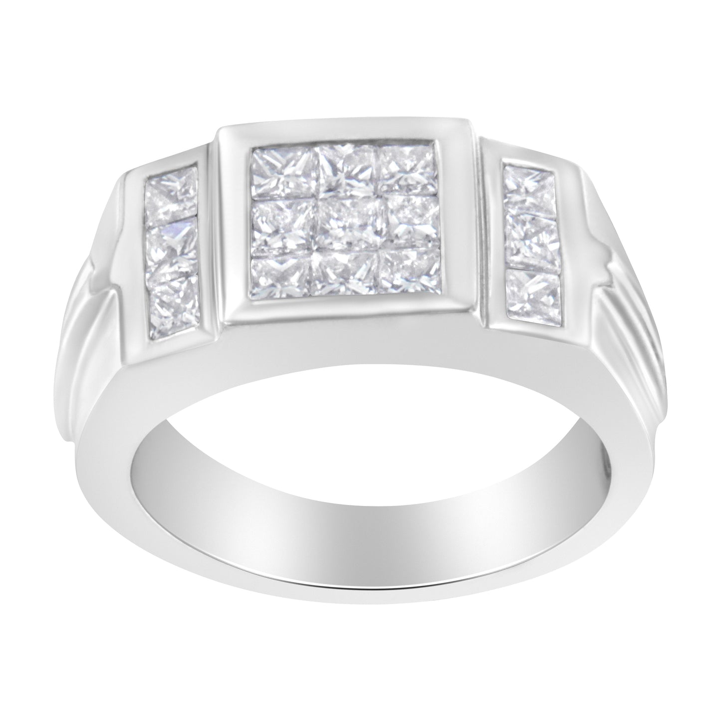 Anillo para hombre de oro blanco de 14 quilates con grupo de diamantes (2 quilates de peso total, color G-H, claridad SI1-SI2)