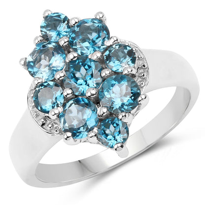 Anillo de plata de ley .925 con topacio azul de Londres genuino de 2.16 quilates
