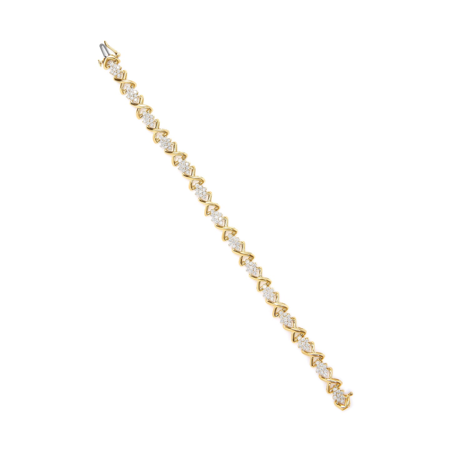 Pulsera de eslabones de oro amarillo de 10 quilates chapado en plata de ley 925 con diamantes redondos de 2,00 quilates y 7" (color H-I, claridad I2-I3)