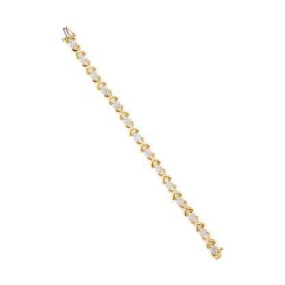 Pulsera de eslabones de oro amarillo de 10 quilates chapado en plata de ley 925 con diamantes redondos de 2,00 quilates y 7" (color H-I, claridad I2-I3)