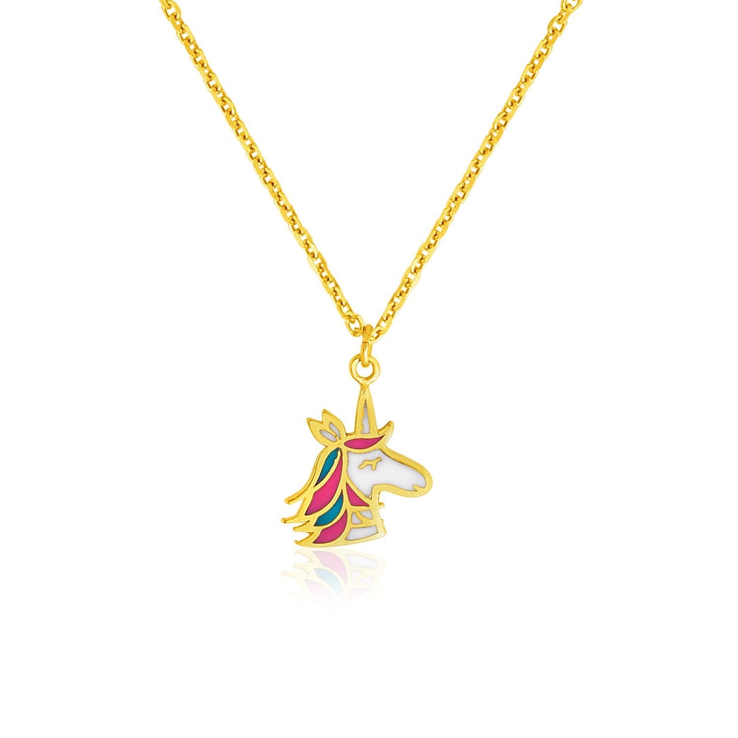 Gargantilla de oro amarillo de 14 quilates para niña con colgante de unicornio esmaltado