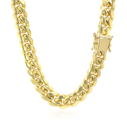 Cadena clásica cubana maciza de oro amarillo de 14k y 9,25mm