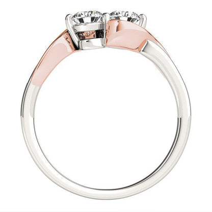 Anillo de banda curvada de dos diamantes redondos de oro blanco y rosa de 14k (5/8 ct. p.t.)