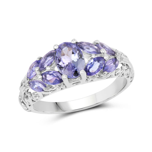 Anillo de plata de ley .925 con tanzanita genuina de 1.63 quilates