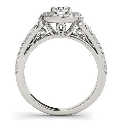 Anillo de compromiso de oro blanco de 14k con diamantes y brazo dividido en forma de lágrima (7/8 cttw)