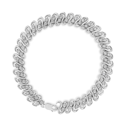 Pulsera de eslabones en forma de S de doble fila con diamantes de 1/2 quilate en plata de ley .925 (color I-J, claridad I2-I3) - 7.5 pulgadas