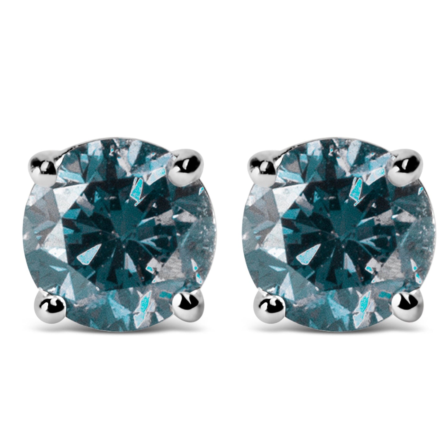 Pendientes de tuerca solitarios clásicos de oro blanco de 14 quilates con diamantes azules cultivados en laboratorio de talla brillante redonda de 1/2 quilate (Color azul, Claridad VVS2-VS1)