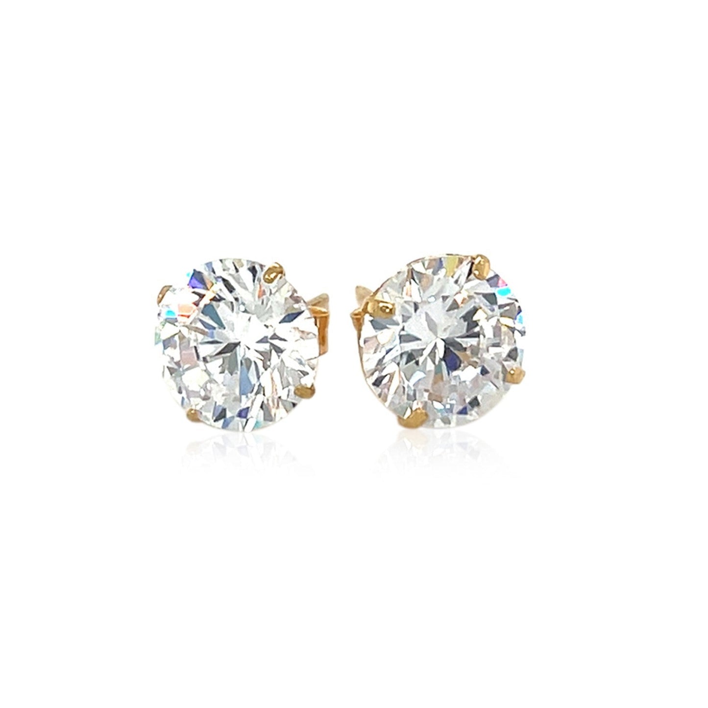 Pendientes de 8,0 mm con circonita cúbica redonda de oro amarillo de 14k