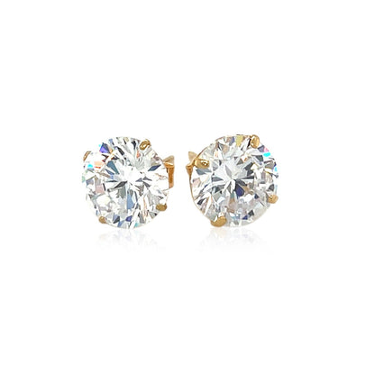 Pendientes de 8,0 mm con circonita cúbica redonda de oro amarillo de 14k