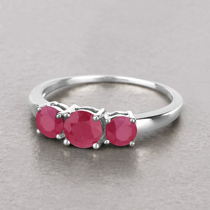 Anillo de oro blanco de 14K con rubí auténtico de 1,15 quilates