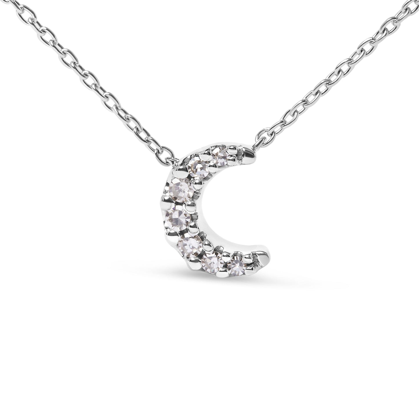 Collar con colgante de luna creciente de oro blanco de 10K con acentos de diamantes de 18 pulgadas (color H-I, claridad I1-I2)