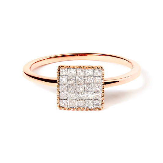 Anillo de oro rosa de 10K con diamante de corte princesa de 1/3 quilates engastado invisible en forma cuadrada (color H-I, claridad I1-I2) - Talla 5