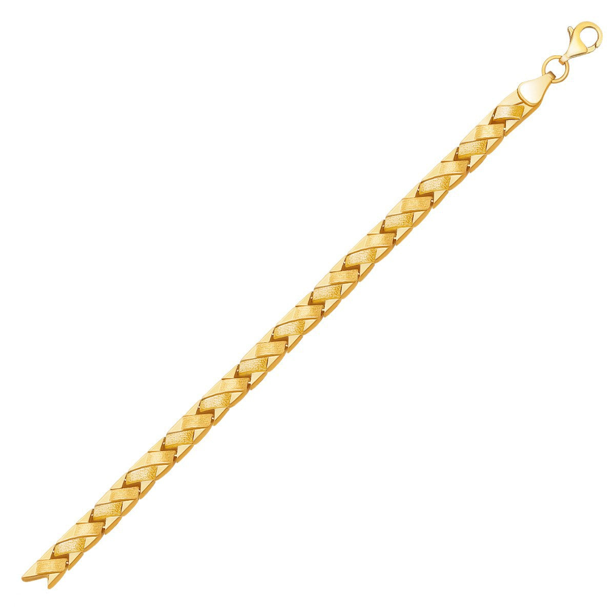 Pulsera de línea en oro amarillo de 14k con diseño de cesta elegante