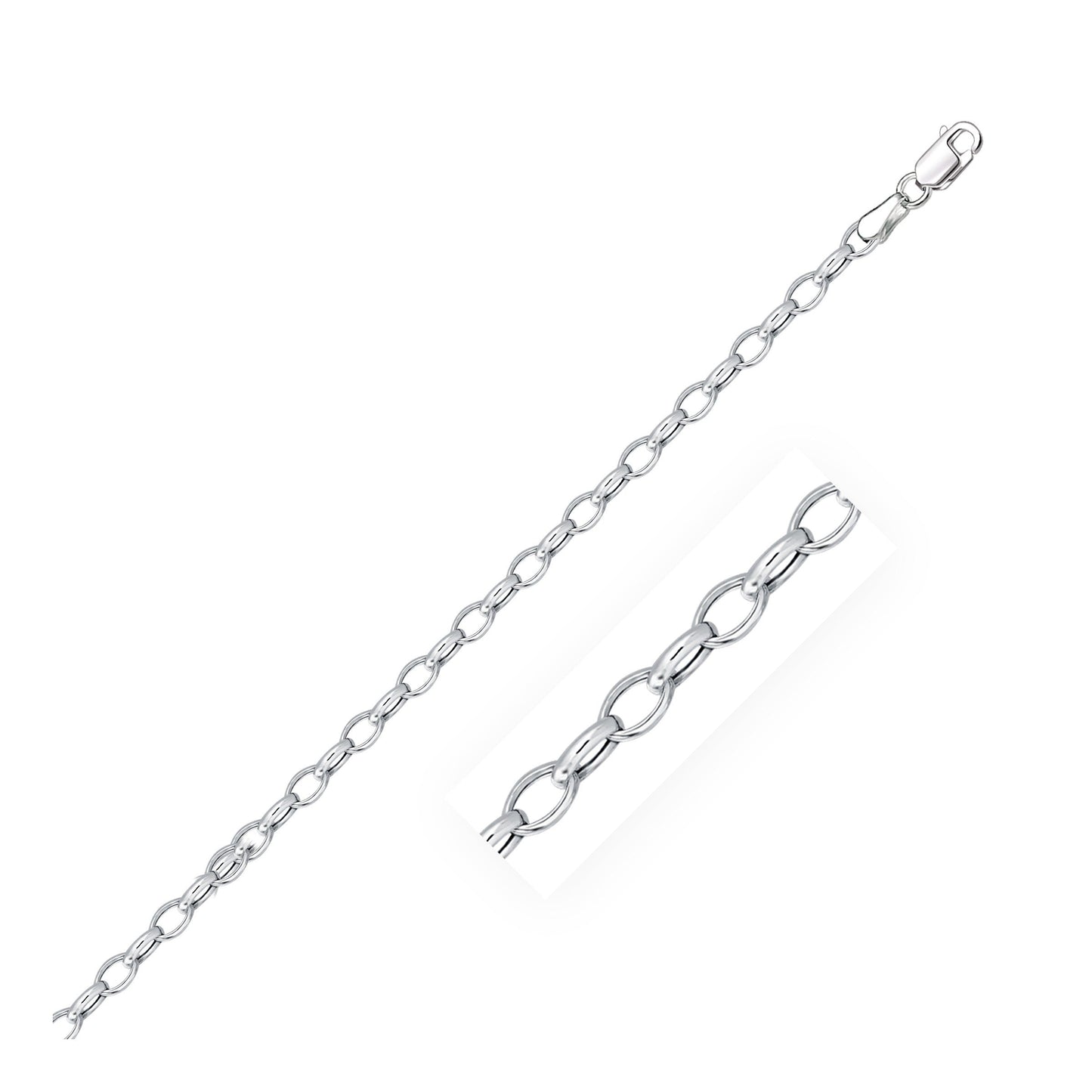 Pulsera Rolo Ovalada de Oro Blanco de 14k de 3.2mm